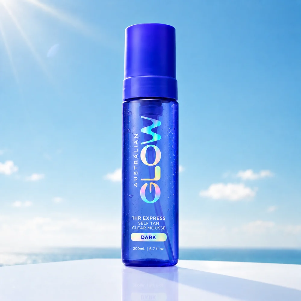 Australian Glow 1HR Express Clear self-tan mousse in the sunlight