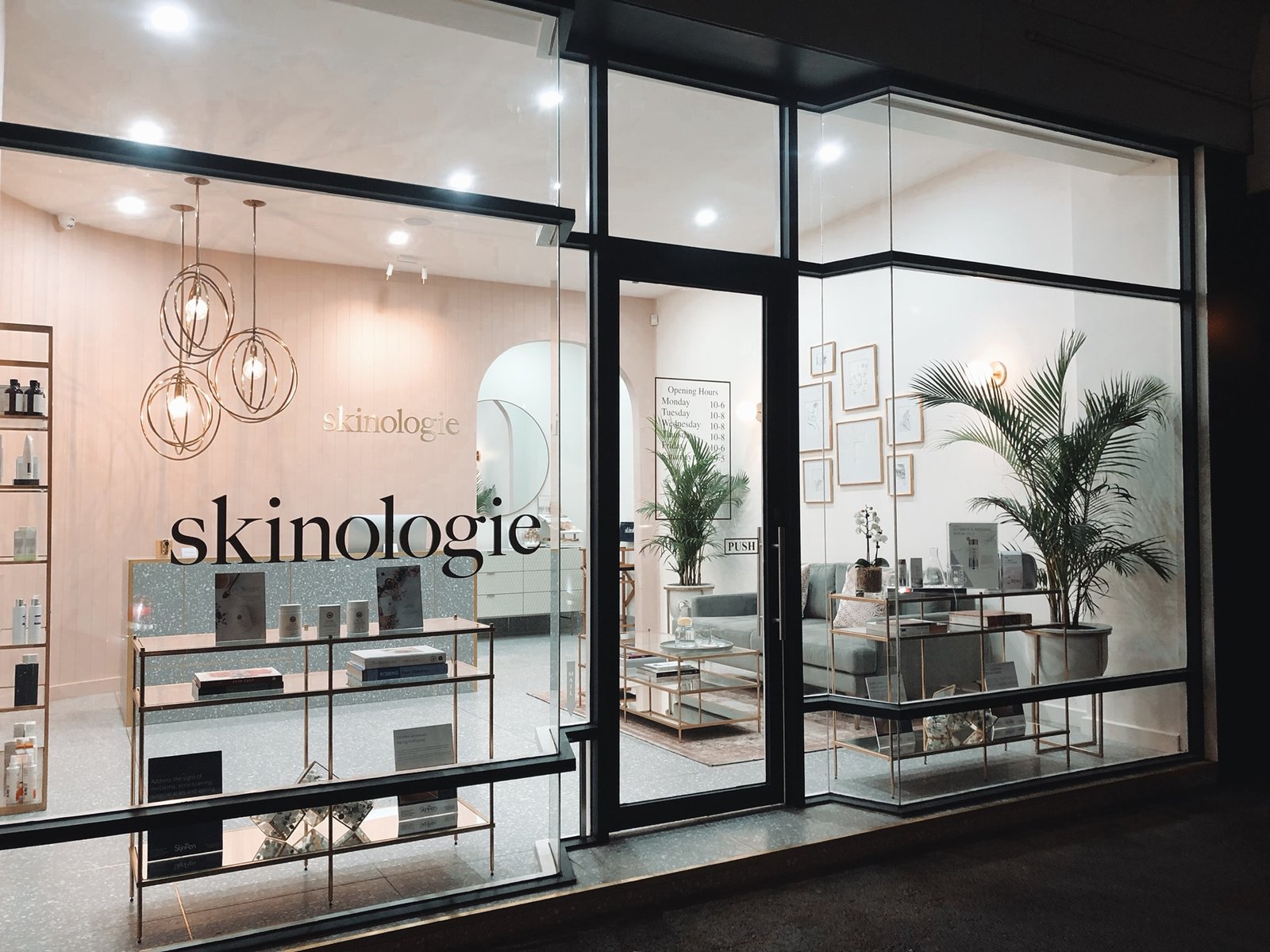 Skinologie storefront at night on Victoria Avenue, Albert Park