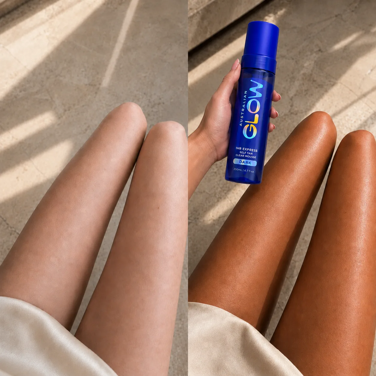 Australian Glow 1HR Express, developed colour on legs, day one