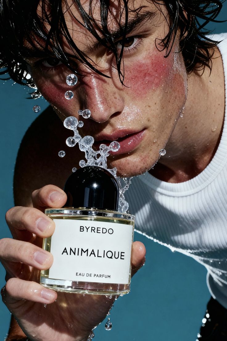 Byredo Animalique, wet-skin male portrait, niche perfumery