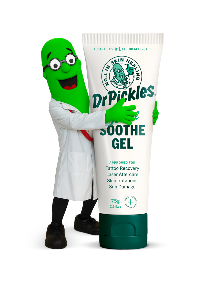 Dr Pickles Soothe Gel with Pickleman mascot