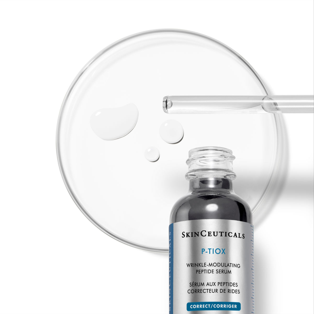SkinCeuticals P-Tiox serum with laboratory petri dish