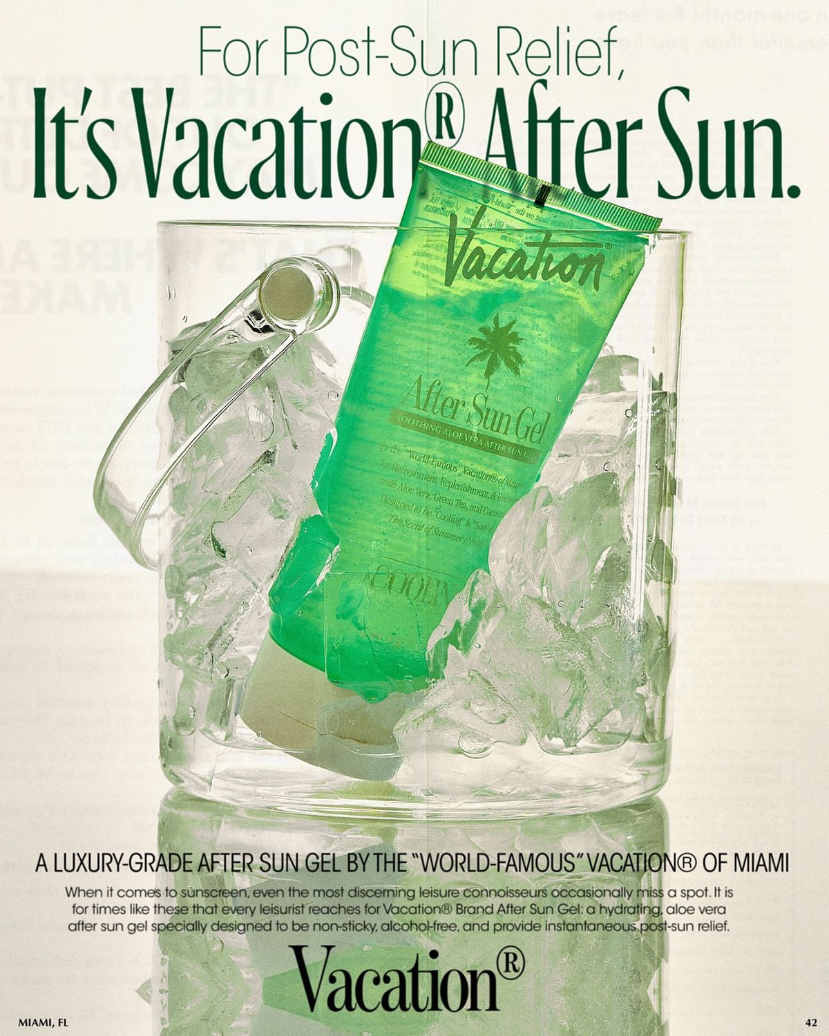 Vacation After Sun Gel in ice bucket, editorial campaign