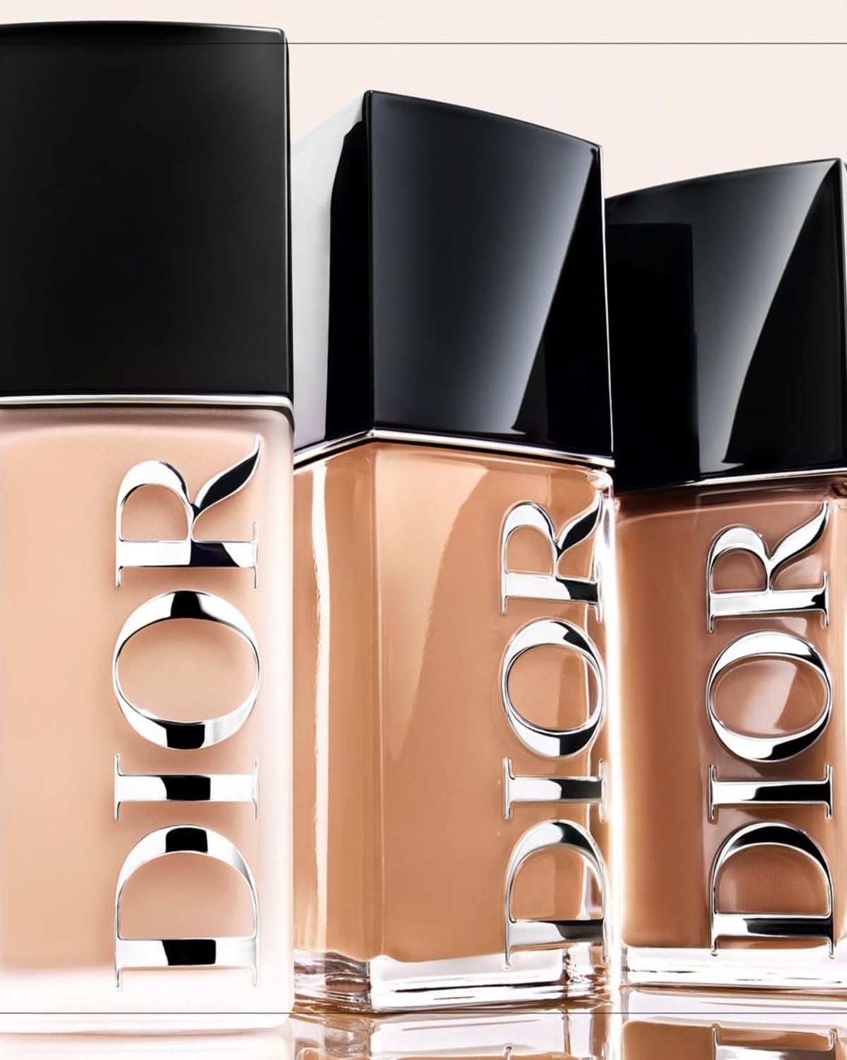 Dior Forever Skin Glow Foundation trio, three shades on porcelain