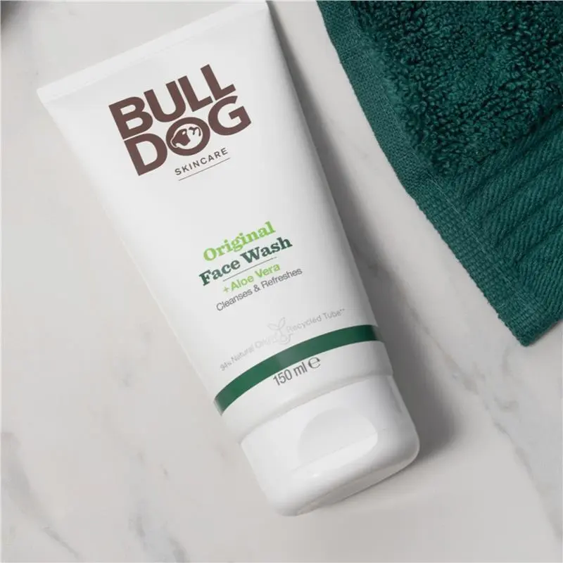 Bulldog Original Face Wash bottle on neutral background