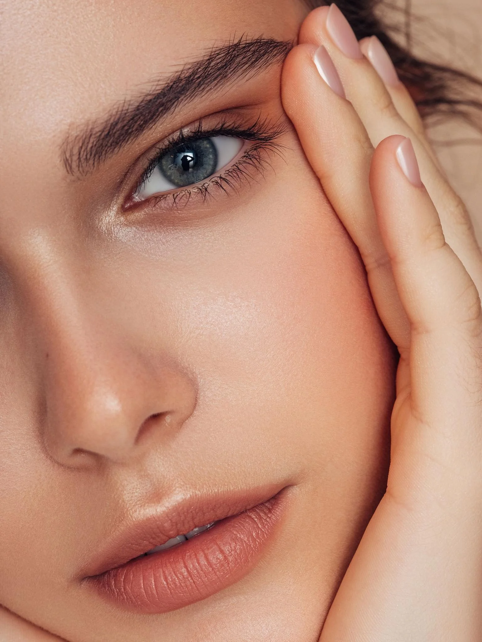 Close-up of clear, luminous skin
