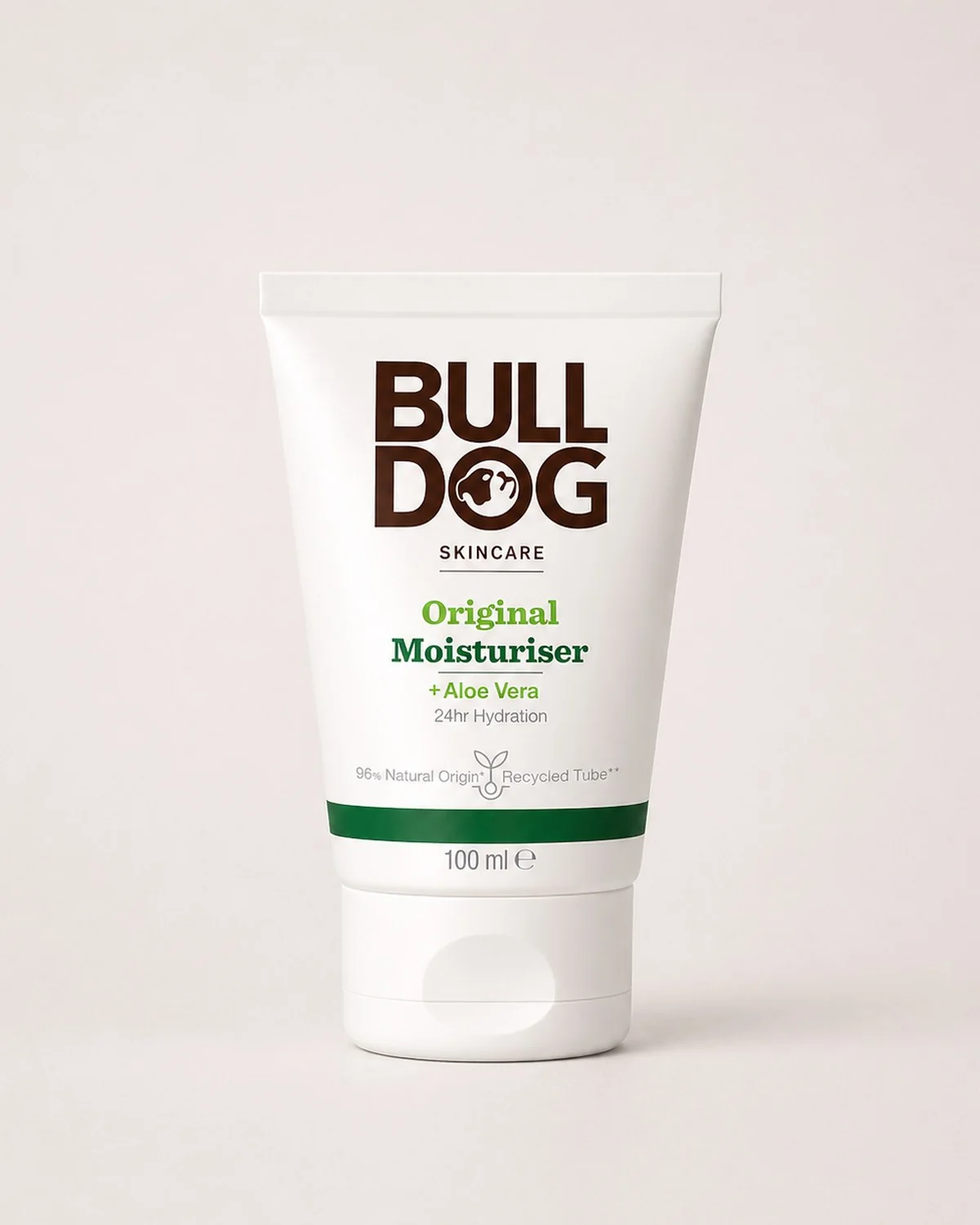 Bulldog Original Moisturiser tube, green on neutral