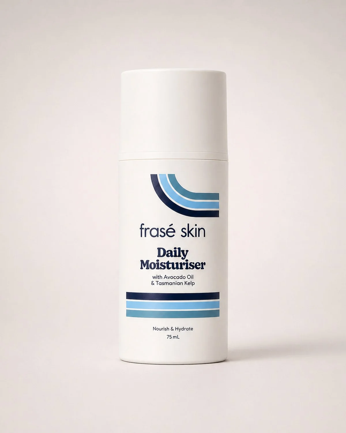 Frasé Skin Daily Moisturiser tube, matte white on warm neutral